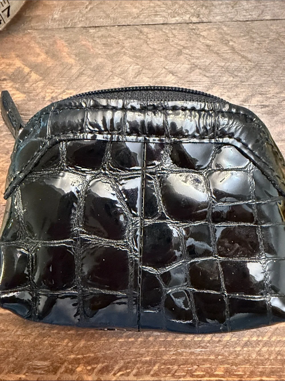 Vintage Brighton Black Croc Patent Leather Heart Coin Purse Wallet